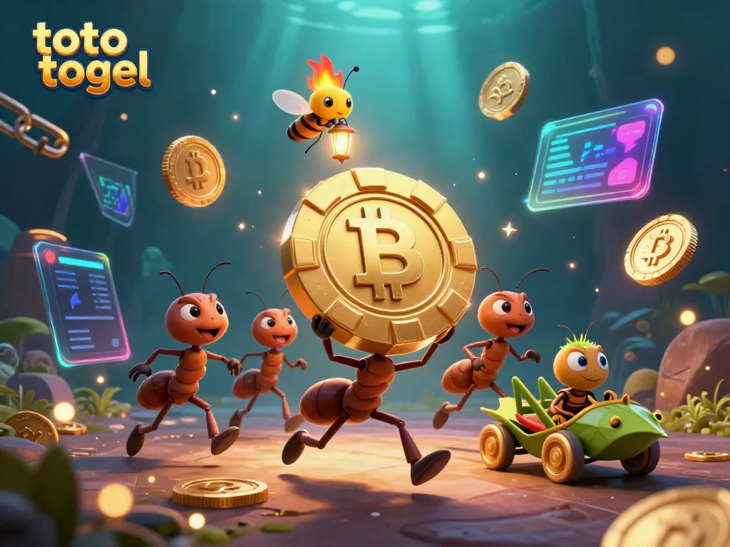 Experience the thrill of toto togel in a dynamic 3D gambling heist scene with cartoon ants.