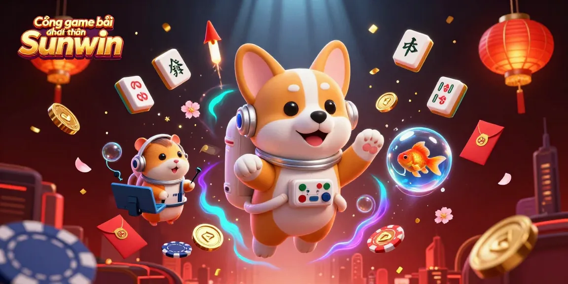 Cổng game bài đổi thưởng Sunwin: Engage in vibrant gaming with an astronaut corgi and thrilling casino elements in a space station.