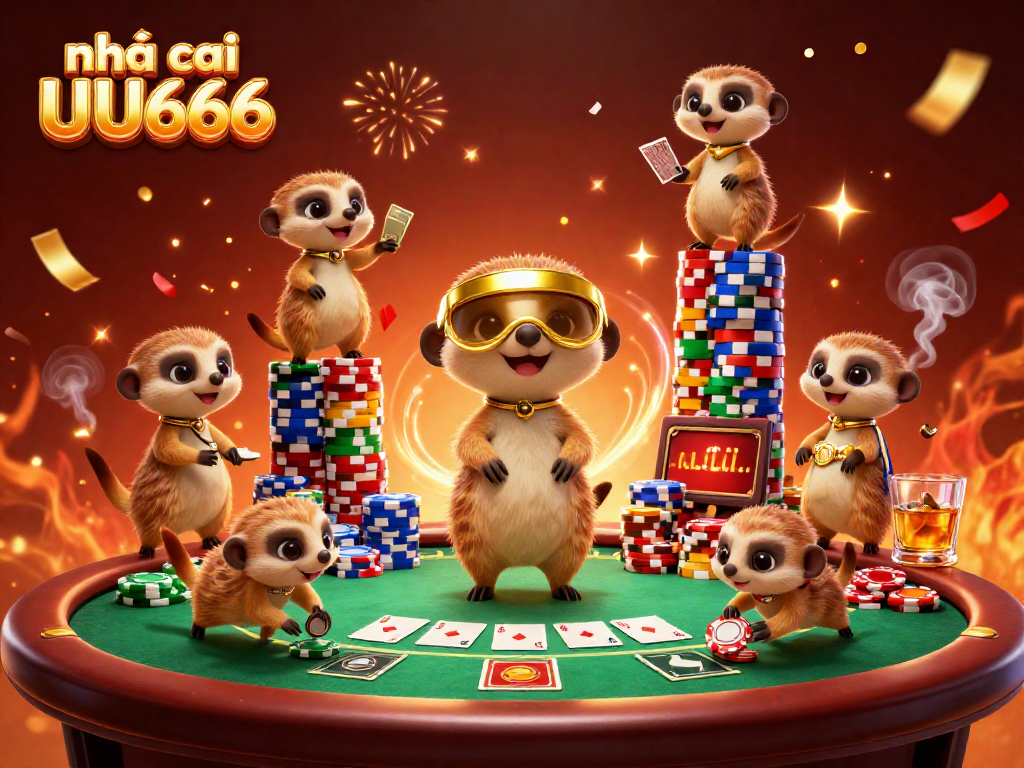 Experience gaming excitement at nhà cái UU666 with meerkats managing a vibrant casino.