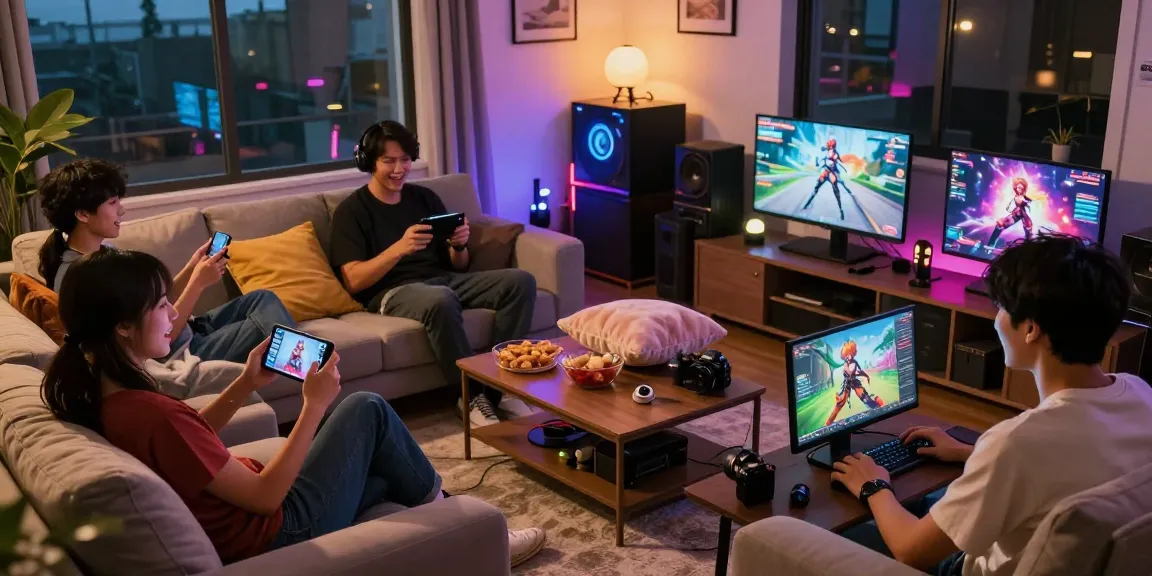 Exciting scene of players enjoying hentai games together in a cozy living room.