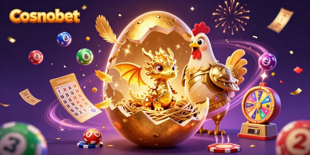 Experience cosmobet's exciting world of gambling with a vibrant 3D illustration of a golden dragon.