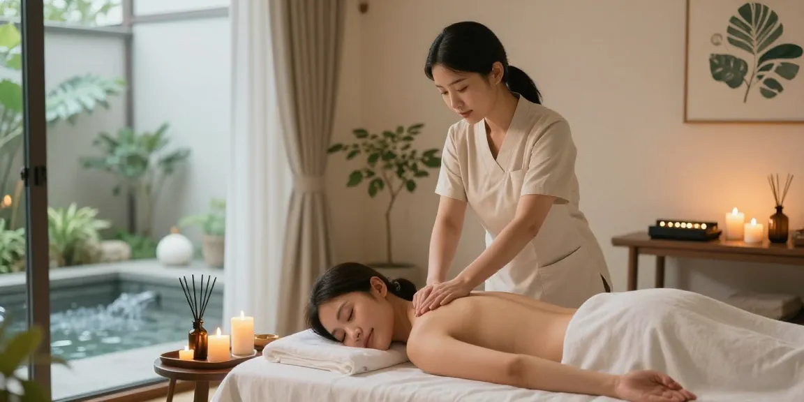 Relaxing spa scene showcasing 수원출장안마 service with massage therapist working in a calming environment.